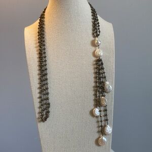 Vintage Baroque Pearl & Pyrite Lariat Necklace